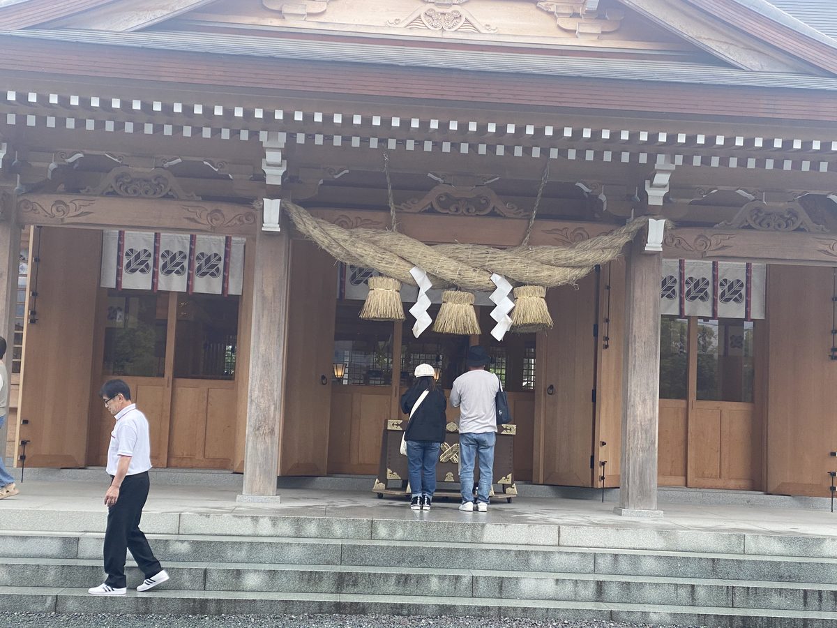 The haiden worship hall at Aso Shrine rebuilt after the 2016 earthquake