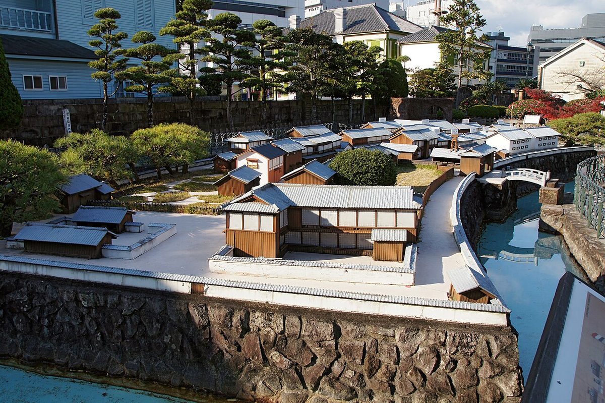 Reconstructed Dutch trading post buildings at Dejima, Nagasaki