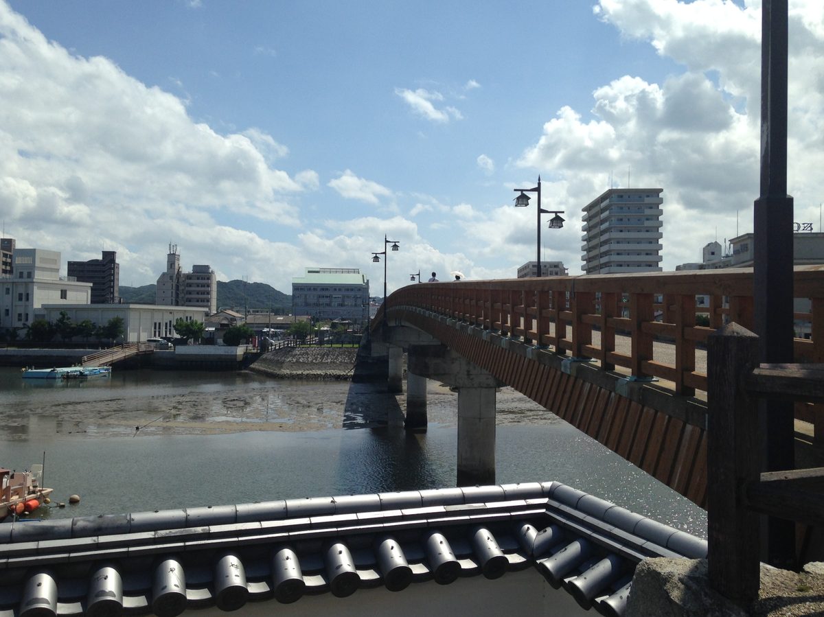 Stone bridge leading to Karatsu Castle over the moat