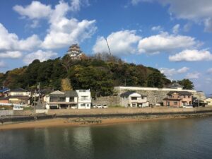 Karatsu Castle perched on a hilltop overlooking the sea in Saga Prefecture