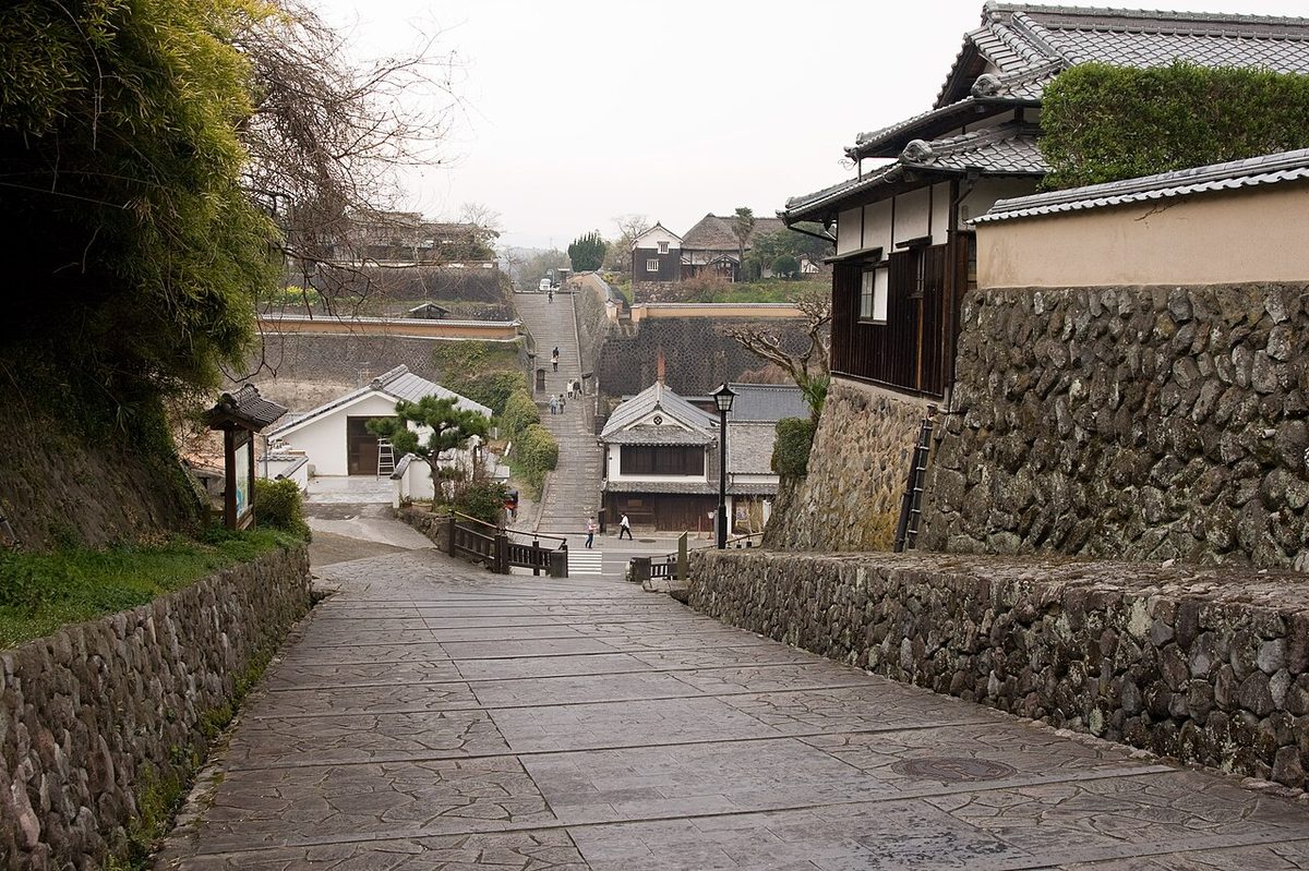Stone-walled path in the samurai district of Kitsuki