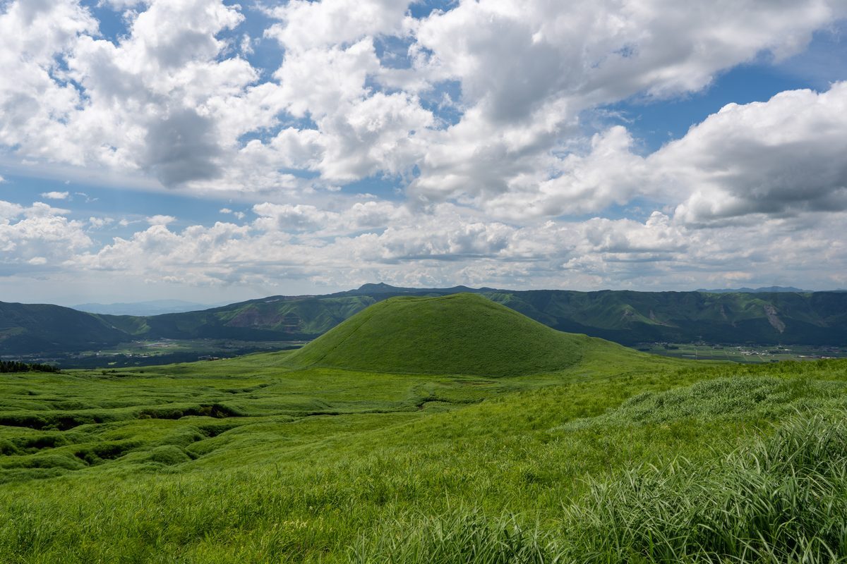 Komezuka the perfectly shaped small volcanic cone on the slopes of Mt Aso