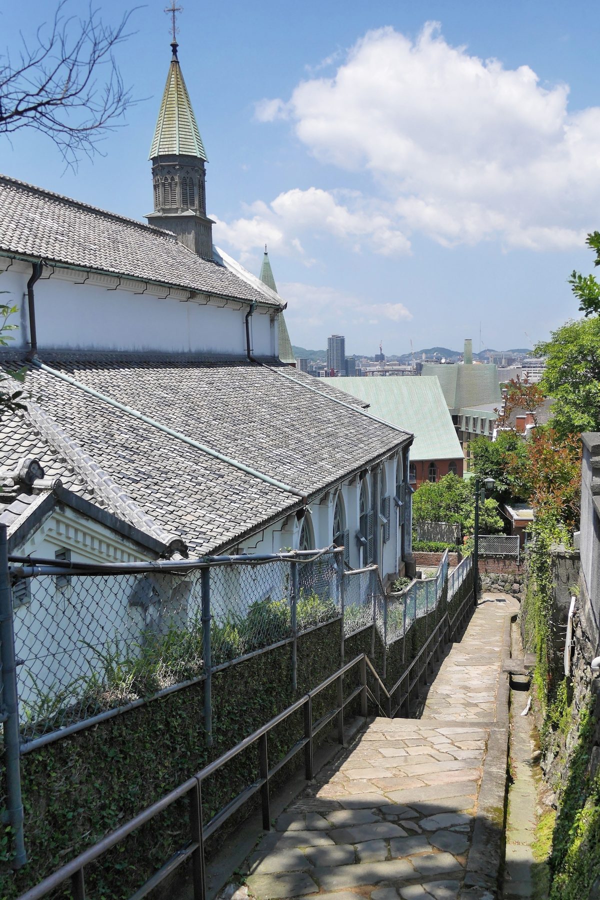 Oura Cathedral seen from the approach path on Kinen-zaka slope