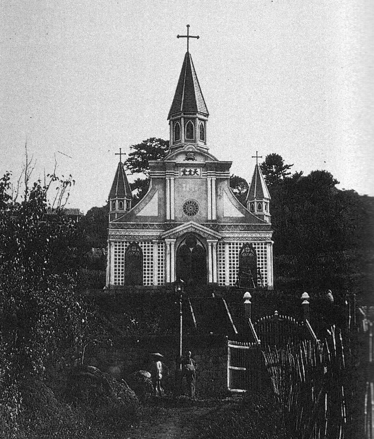 Historic photograph of Oura Church from 1864 when it was first built